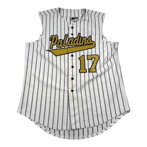 Furman Paladins Baseball Jersey Mens Large Game Worn Pinstripe Sleeveless Bike